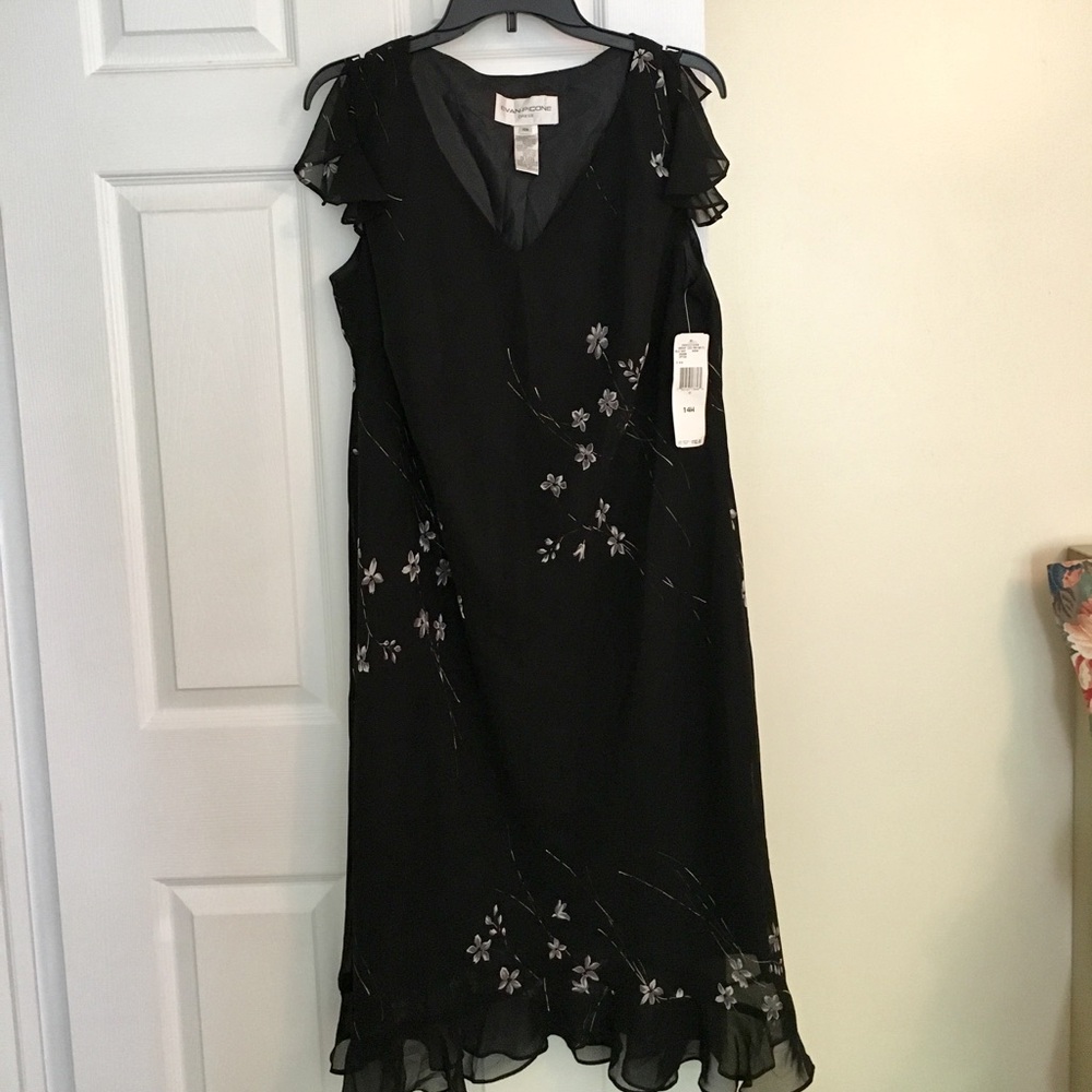 Evan Picone Black Floral Midi Dress